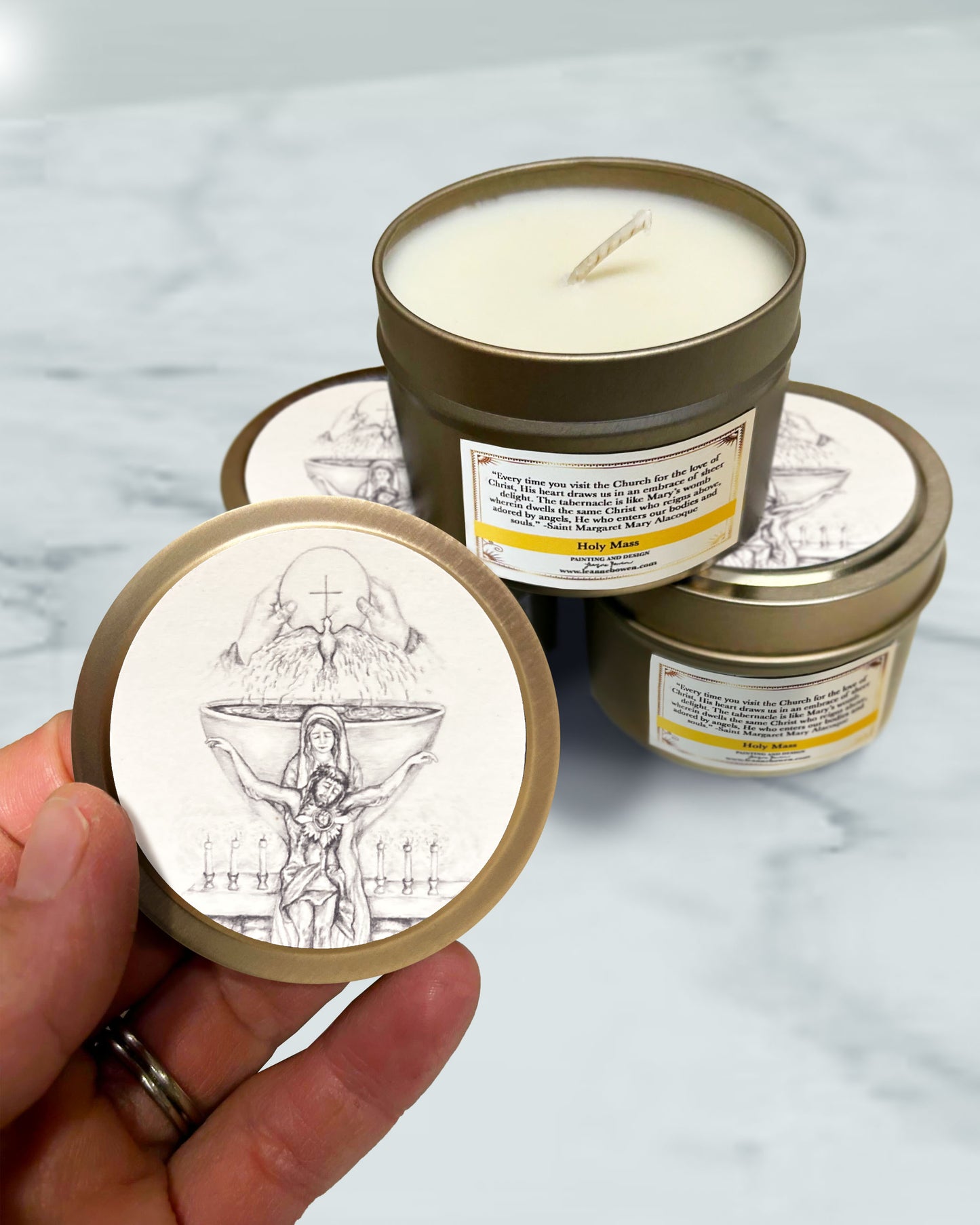 Eucharist Candle Tin (Chrism Scented, Gold)