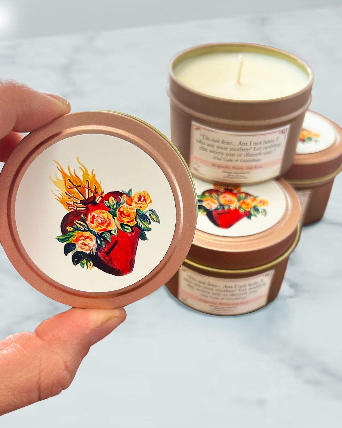 Immaculate Heart Candle Tin (Magnolia, Peony, & Rose)