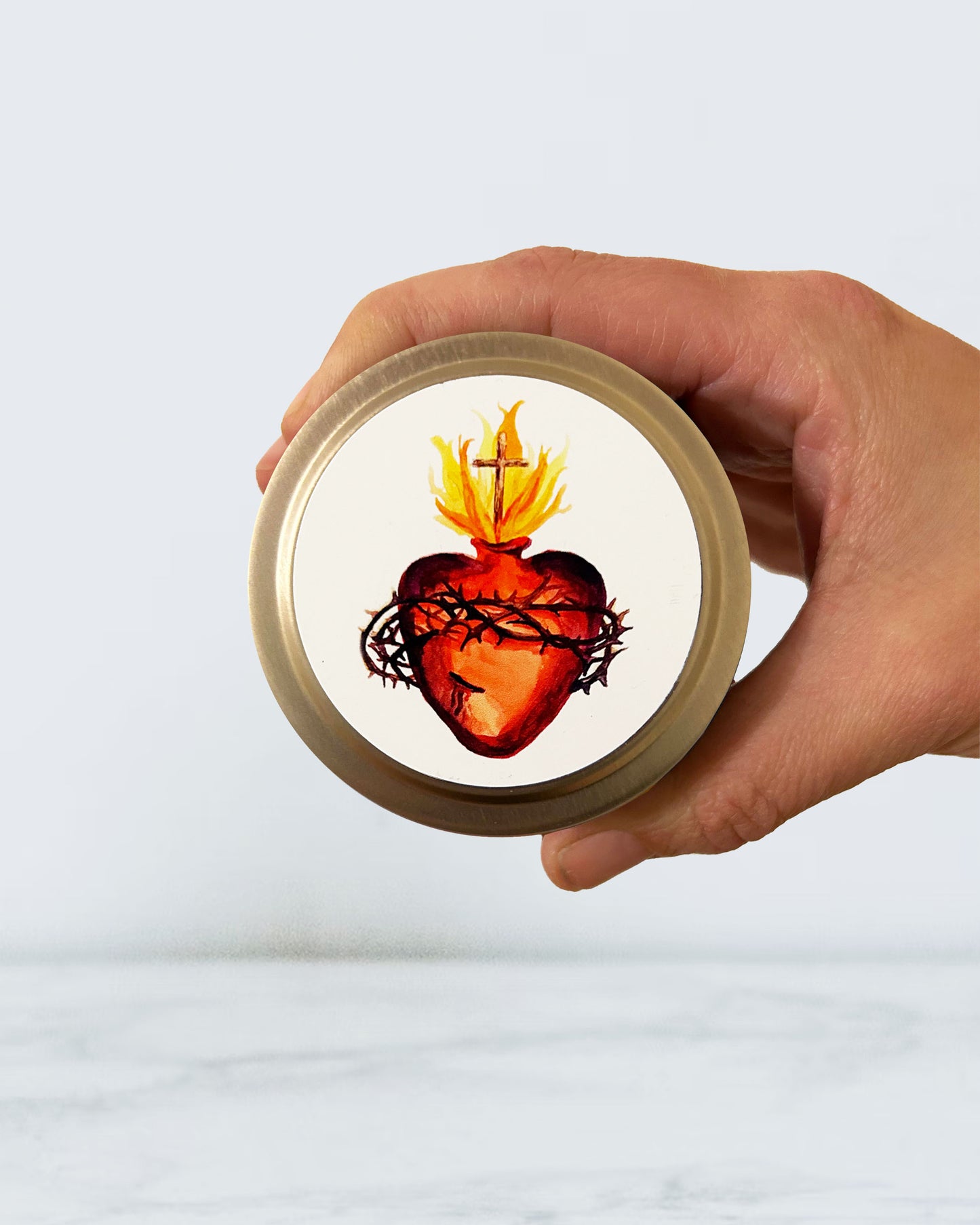 Sacred Heart Candle Tin (Chrism)