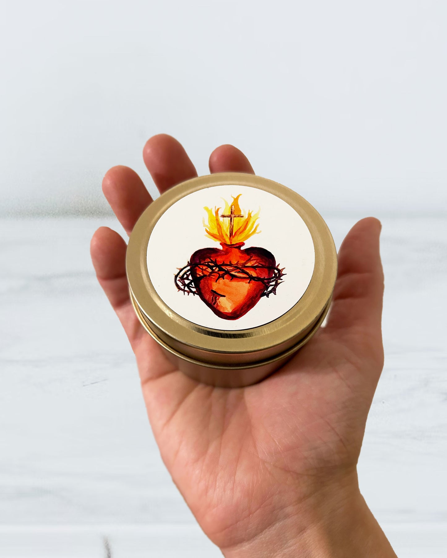 Sacred Heart Candle Tin (Chrism)
