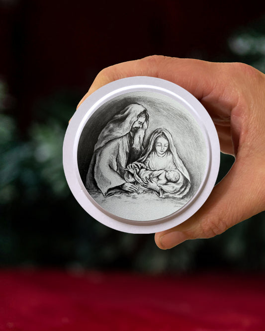 Holy Family Candle White Tin (Cranberry Orange Spice)