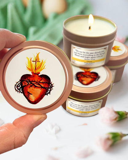 Sacred Heart Candle Tin (Chrism Scented, Rose Gold)