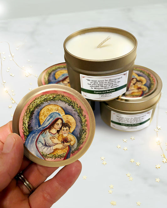 Mary and Jesus Candle Tin (Cypress and Bayberry)