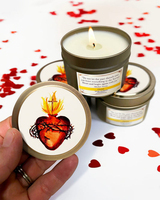 Sacred Heart Candle Tin (Chrism Scented, Gold)