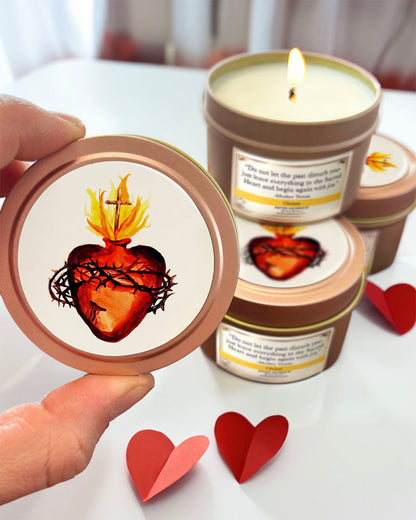 Sacred Heart Candle Tin (Chrism Scented, Rose Gold)