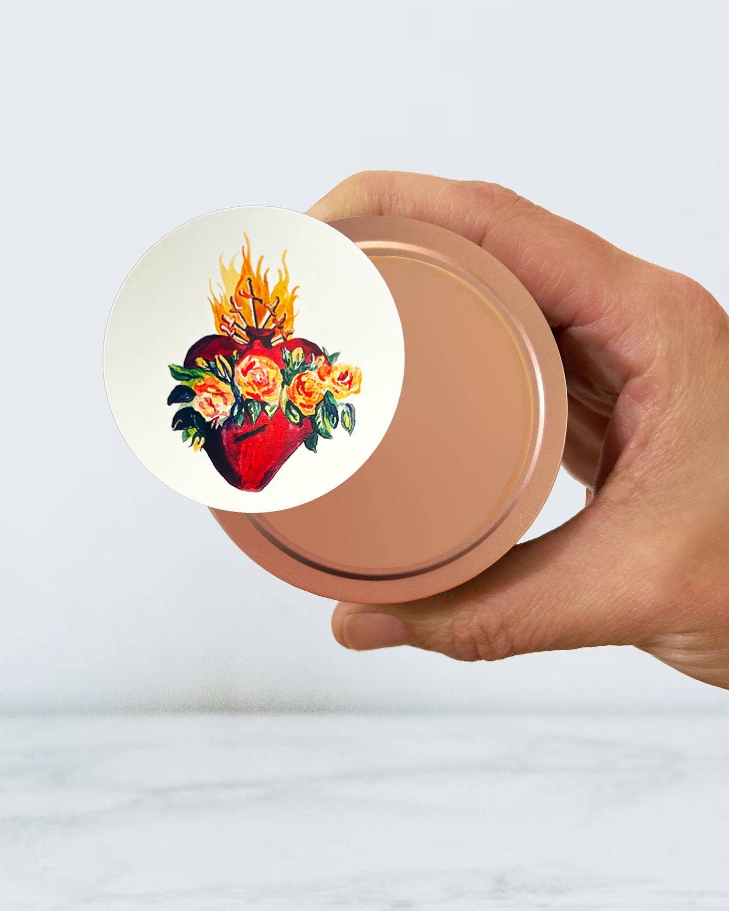 Immaculate Heart Candle Tin (Magnolia, Peony, & Rose Scented, Rose Gold)